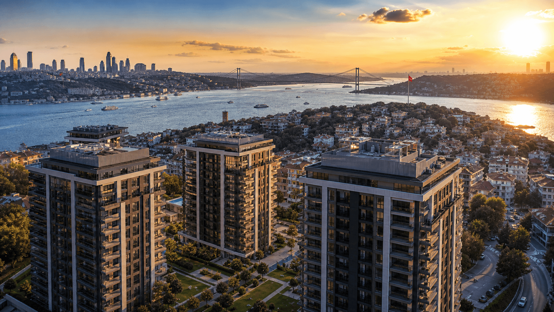 Aerial view of Istanbul skyline with the Bosphorus strait — buying property in Turkey guide for foreigners
