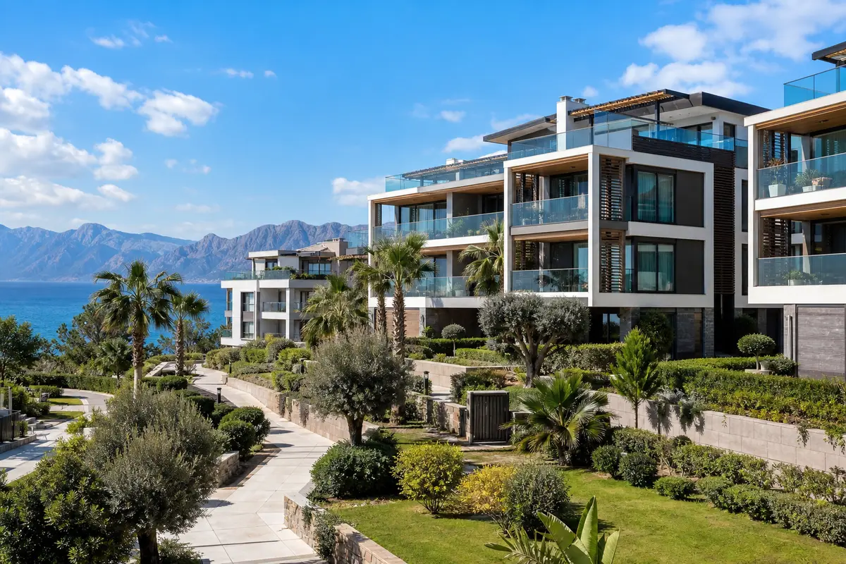 Antalya'da satılık daire. Akdeniz kıyısında modern konut projeleri ve dağ manzarası